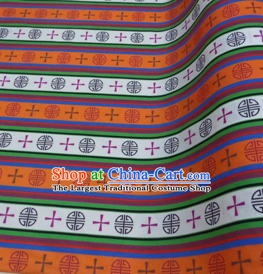 Asian Chinese Traditional Buddhism Pattern Design Orange Brocade Fabric Tibetan Robe Silk Material