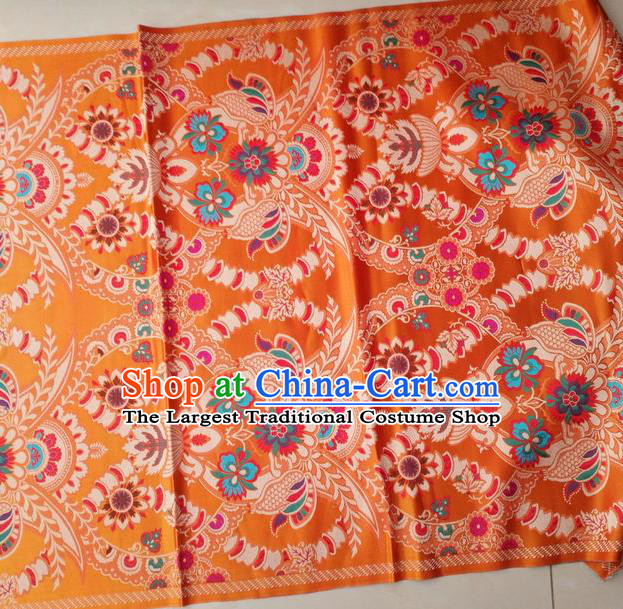 Asian Chinese Buddhism Traditional Lotus Pattern Design Orange Brocade Fabric Tibetan Robe Silk Material