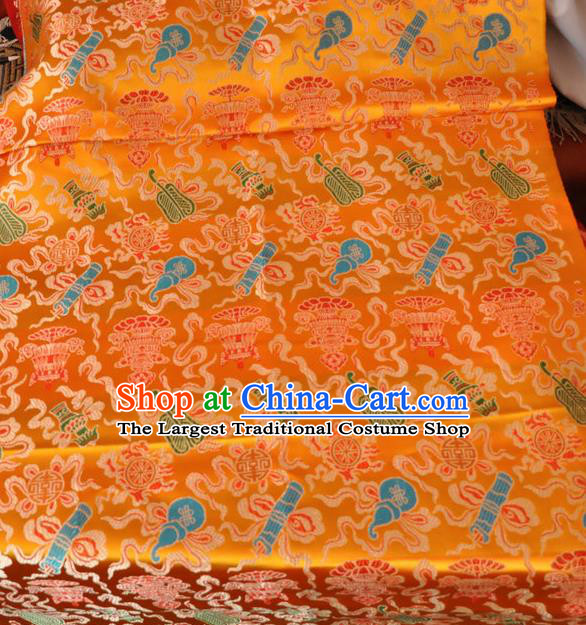 Asian Chinese Buddhism Traditional Eight Treasures Pattern Design Golden Brocade Fabric Tibetan Robe Silk Material