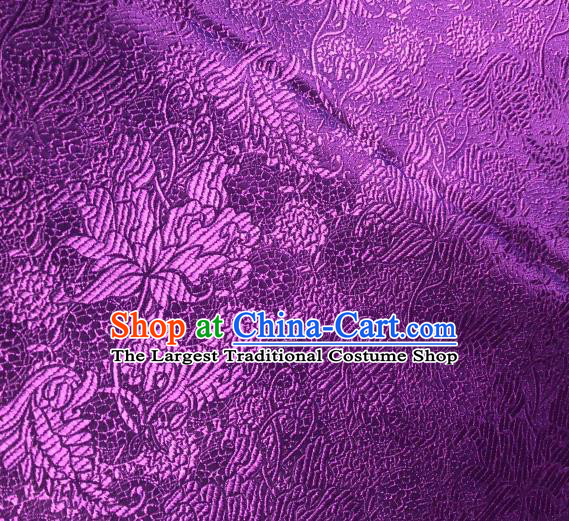 Asian Chinese Traditional Leaf Pattern Design Purple Brocade Fabric Cheongsam Silk Material