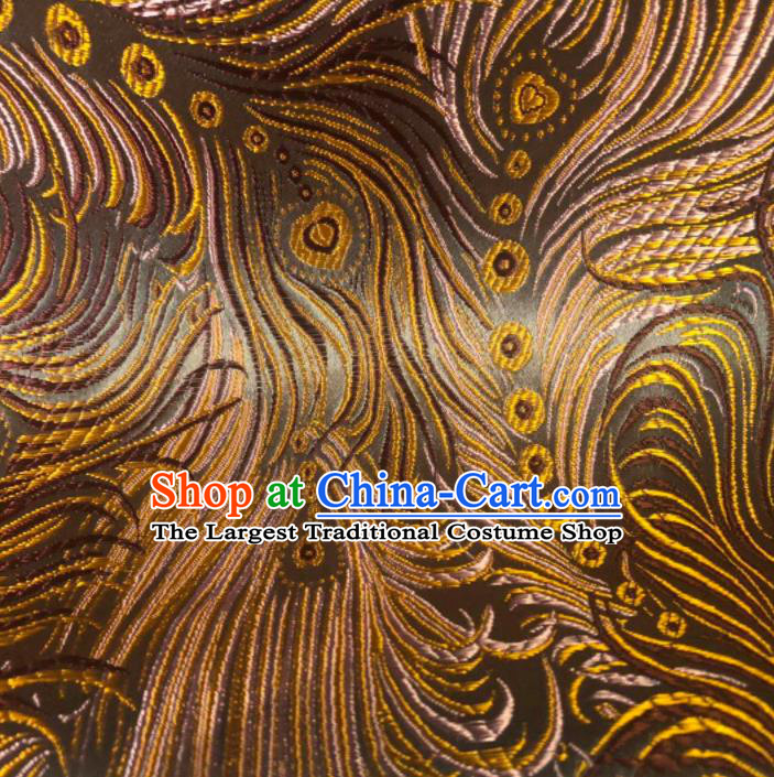 Asian Chinese Traditional Feather Pattern Design Brown Brocade Fabric Cheongsam Silk Material