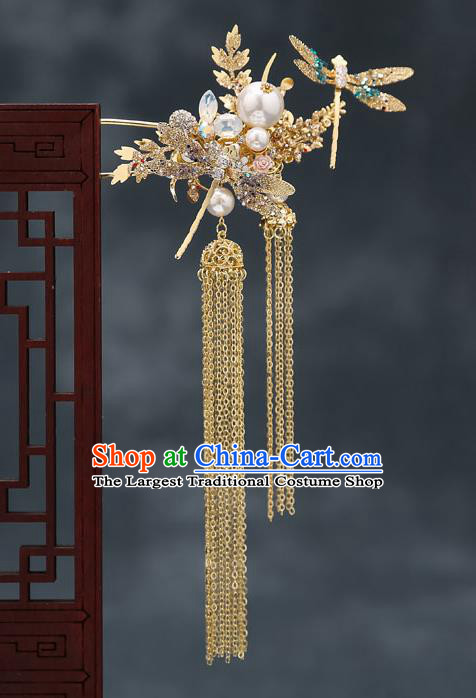 Top Chinese Traditional Dragonfly Hair Comb Wedding Bride Handmade Hairpins Hair Accessories Complete Set