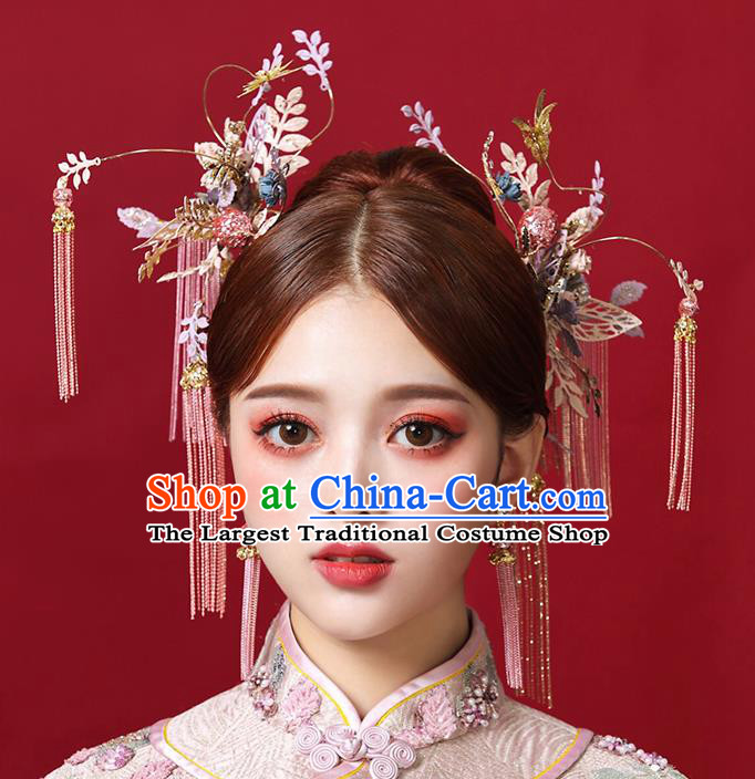 Top Chinese Traditional Tassel Hair Claws Wedding Bride Handmade Hairpins Hair Accessories Complete Set