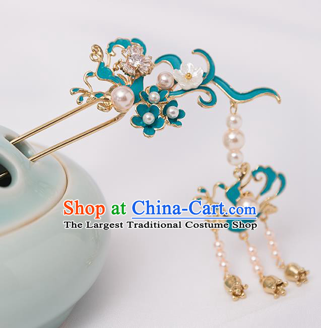 Top Chinese Traditional Blue Hair Clip Handmade Hanfu Tassel Hairpins Hair Accessories for Women