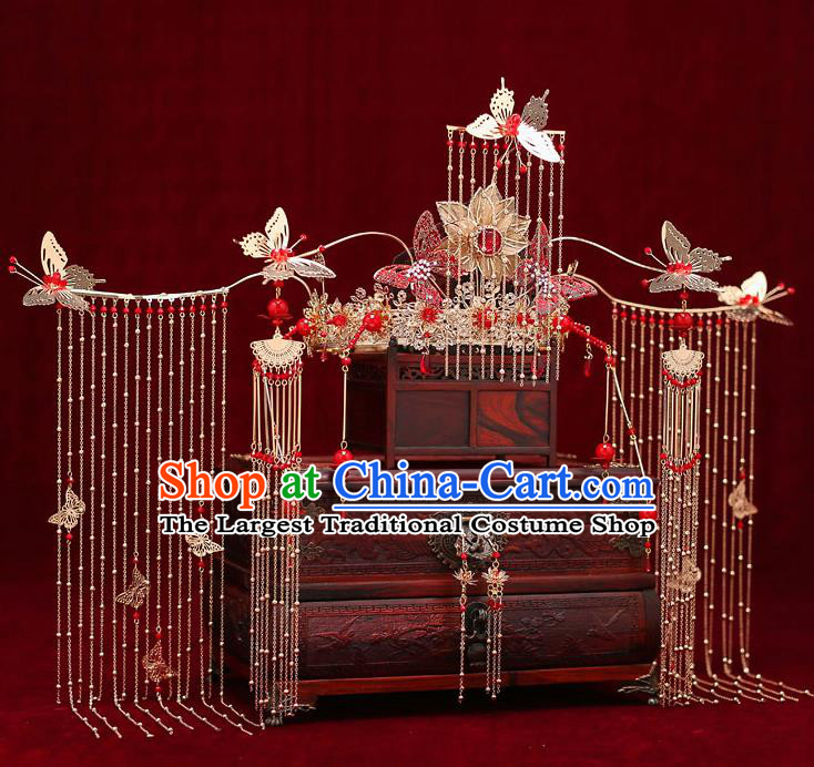 Top Chinese Traditional Bride Lotus Phoenix Coronet Handmade Hairpins Wedding Hair Accessories Complete Set