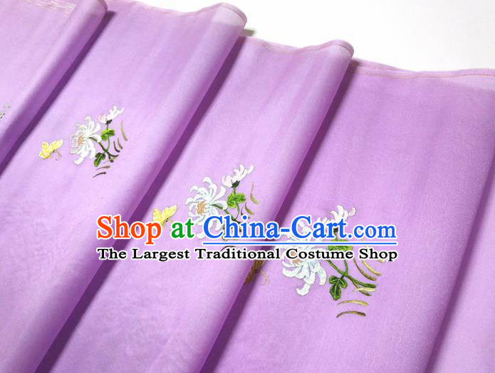 Asian Chinese Traditional Embroidered Chrysanthemum Pattern Design Purple Silk Fabric China Hanfu Silk Material