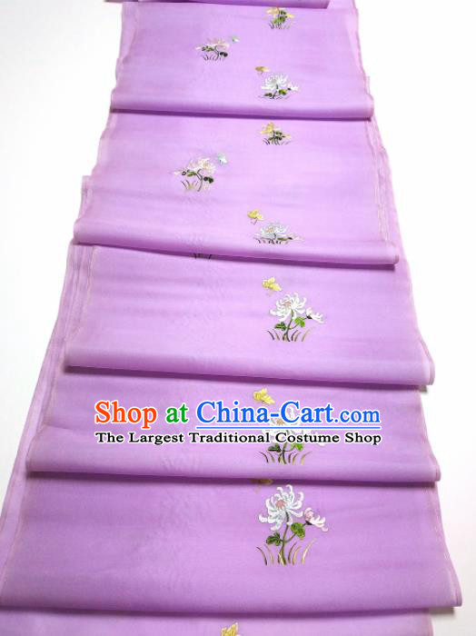 Asian Chinese Traditional Embroidered Chrysanthemum Pattern Design Purple Silk Fabric China Hanfu Silk Material