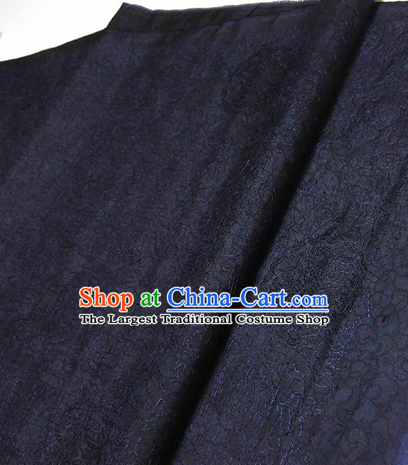 Asian Chinese Traditional Embroidered Pattern Design Navy Silk Fabric China Hanfu Silk Material