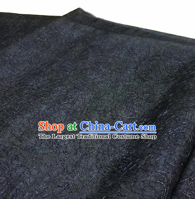 Asian Chinese Traditional Embroidered Pattern Design Navy Silk Fabric China Hanfu Silk Material