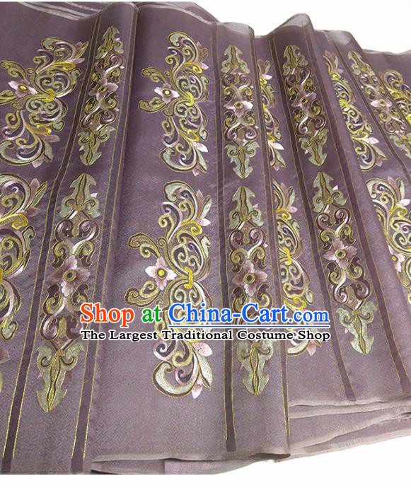 Asian Chinese Traditional Embroidered Pattern Design Deep Purple Silk Fabric China Hanfu Silk Material