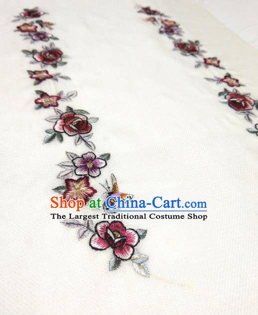 Asian Chinese Traditional Embroidered Butterfly Flowers Pattern Design White Silk Fabric China Hanfu Silk Material