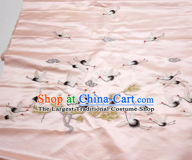 Asian Chinese Traditional Embroidered Cranes Pine Pattern Design Pink Silk Fabric China Hanfu Silk Material