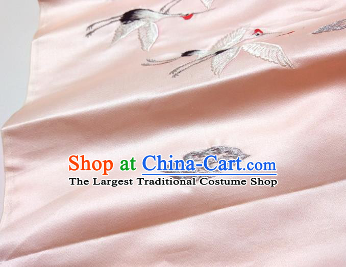 Asian Chinese Traditional Embroidered Cranes Pine Pattern Design Pink Silk Fabric China Hanfu Silk Material