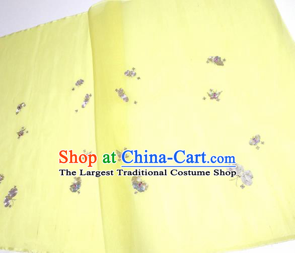 Asian Chinese Traditional Embroidered Butterfly Pattern Design Light Yellow Silk Fabric China Hanfu Silk Material