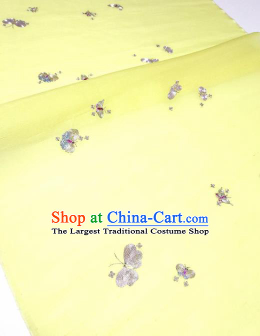 Asian Chinese Traditional Embroidered Butterfly Pattern Design Light Yellow Silk Fabric China Hanfu Silk Material