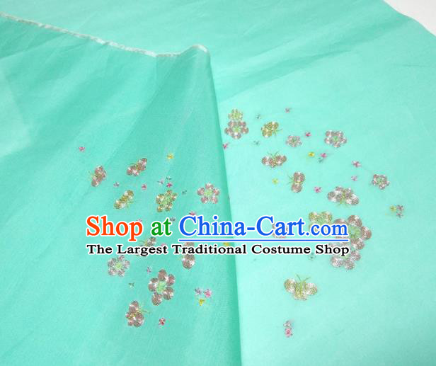 Asian Chinese Traditional Embroidered Plum Pattern Design Green Silk Fabric China Hanfu Silk Material