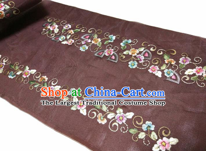 Asian Chinese Traditional Embroidered Flowers Pattern Design Brown Silk Fabric China Hanfu Silk Material