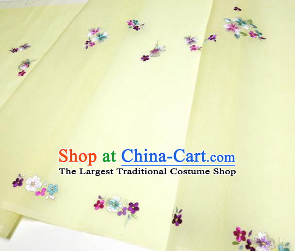 Asian Chinese Traditional Embroidered Butterfly Flowers Pattern Design Yellow Silk Fabric China Hanfu Silk Material