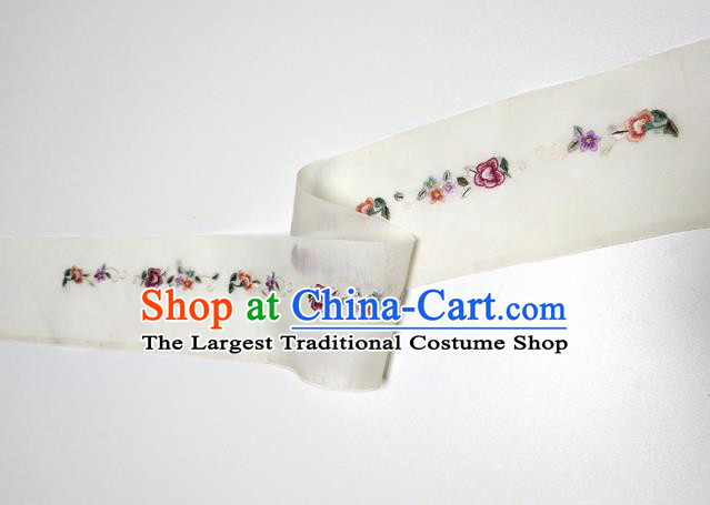 Asian Chinese Traditional Embroidered Flowers Pattern Design White Silk Fabric China Hanfu Silk Material