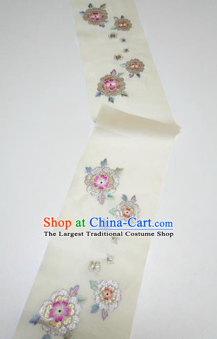 Asian Chinese Traditional Embroidered Camellia Pattern Design White Silk Fabric China Hanfu Silk Material