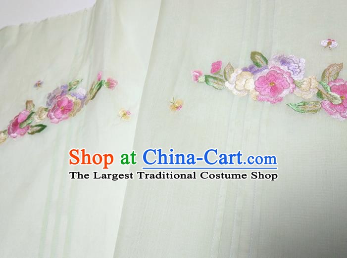 Asian Chinese Traditional Embroidered Camellia Pattern Design Light Green Silk Fabric China Hanfu Silk Material