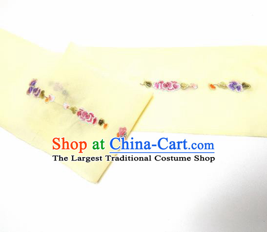 Asian Chinese Traditional Embroidered Peony Pattern Design Light Yellow Silk Fabric China Hanfu Silk Material