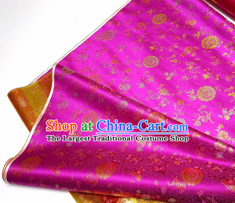 Asian Chinese Traditional Bamboo Peony Pattern Design Rosy Brocade Silk Fabric China Hanfu Satin Material