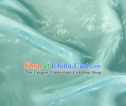 Asian Chinese Traditional Bamboo Leaf Pattern Design Light Blue Silk Fabric China Qipao Material