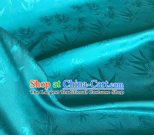 Asian Chinese Traditional Bamboo Leaf Pattern Design Peacock Blue Silk Fabric China Qipao Material