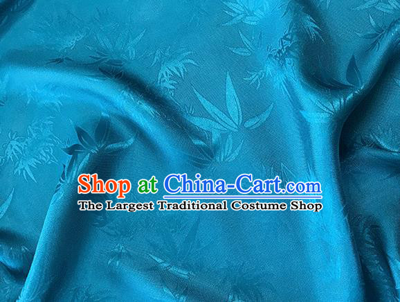 Asian Chinese Traditional Bamboo Leaf Pattern Design Deep Blue Silk Fabric China Qipao Material