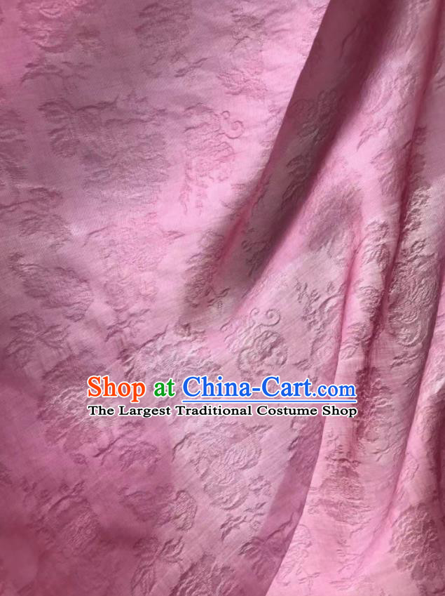 Asian Chinese Traditional Jacquard Peony Pattern Design Rosy Silk Fabric China Qipao Material