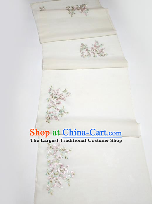 Asian Chinese Traditional Embroidered Flos Sophorae Pattern Design White Silk Fabric China Hanfu Silk Material