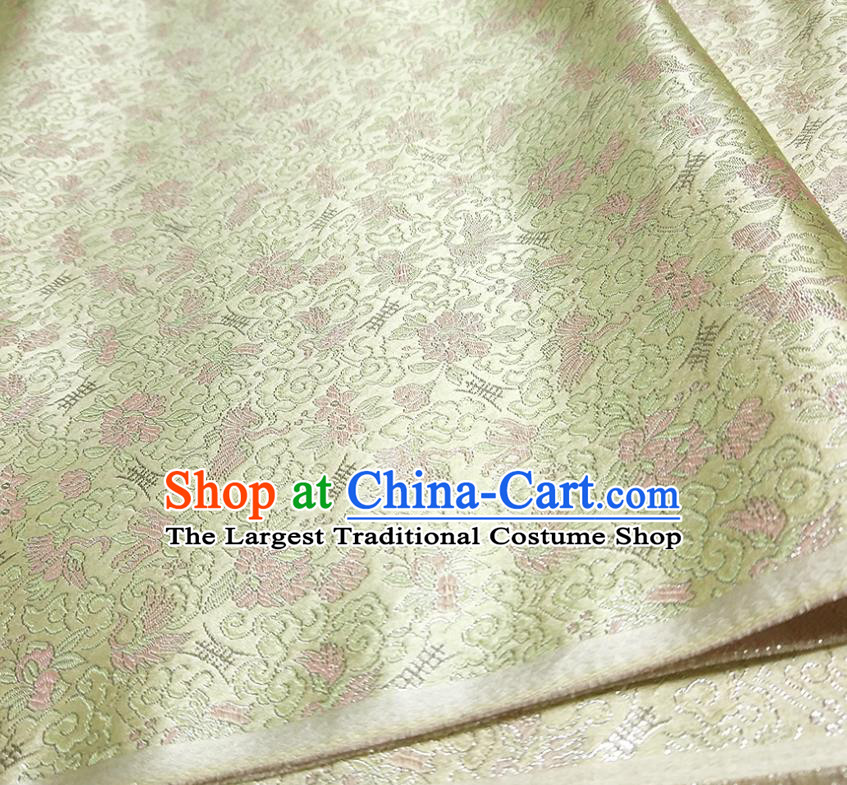 Asian Chinese Traditional Crane Pattern Design Light Green Brocade Silk Fabric China Hanfu Satin Material