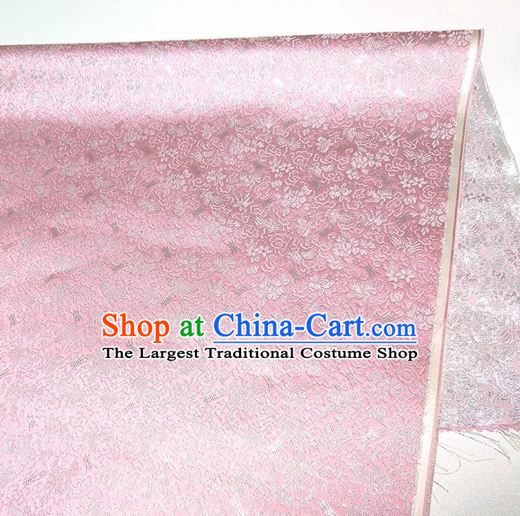 Asian Chinese Traditional Crane Pattern Design Peach Pink Brocade Silk Fabric China Hanfu Satin Material
