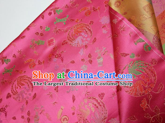 Asian Chinese Traditional Phoenix Pattern Design Deep Pink Brocade Silk Fabric China Hanfu Satin Material