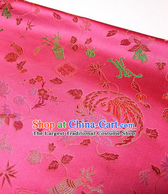 Asian Chinese Traditional Phoenix Pattern Design Deep Pink Brocade Silk Fabric China Hanfu Satin Material