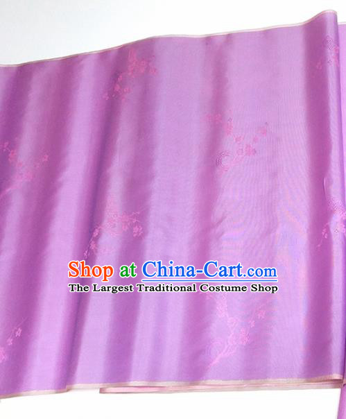 Asian Chinese Traditional Plum Pattern Design Lilac Brocade Silk Fabric China Hanfu Satin Material