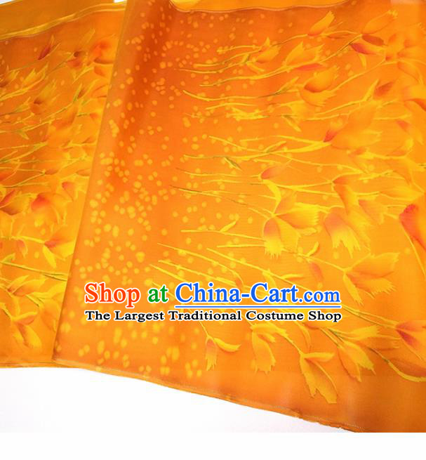 Asian Chinese Traditional Tulip Pattern Design Orange Brocade Silk Fabric China Hanfu Satin Material