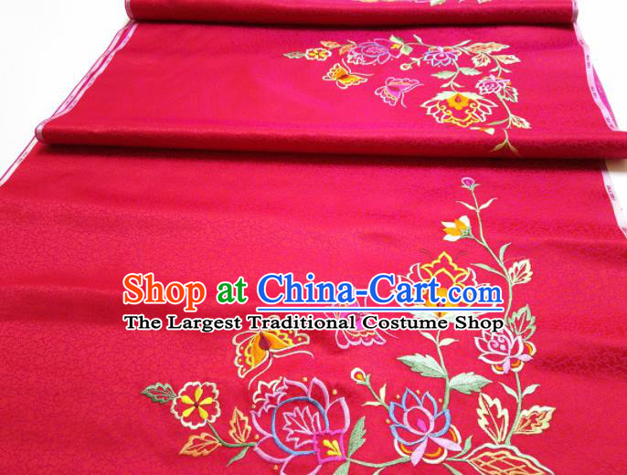 Asian Chinese Traditional Embroidered Flowers Pattern Design Red Silk Fabric China Hanfu Silk Material