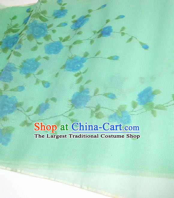 Asian Chinese Traditional Peony Pattern Design Green Silk Fabric China Hanfu Silk Material