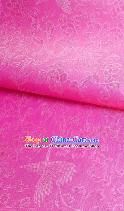 Asian Chinese Traditional Crane Peony Pattern Design Pink Silk Fabric China Hanfu Silk Material