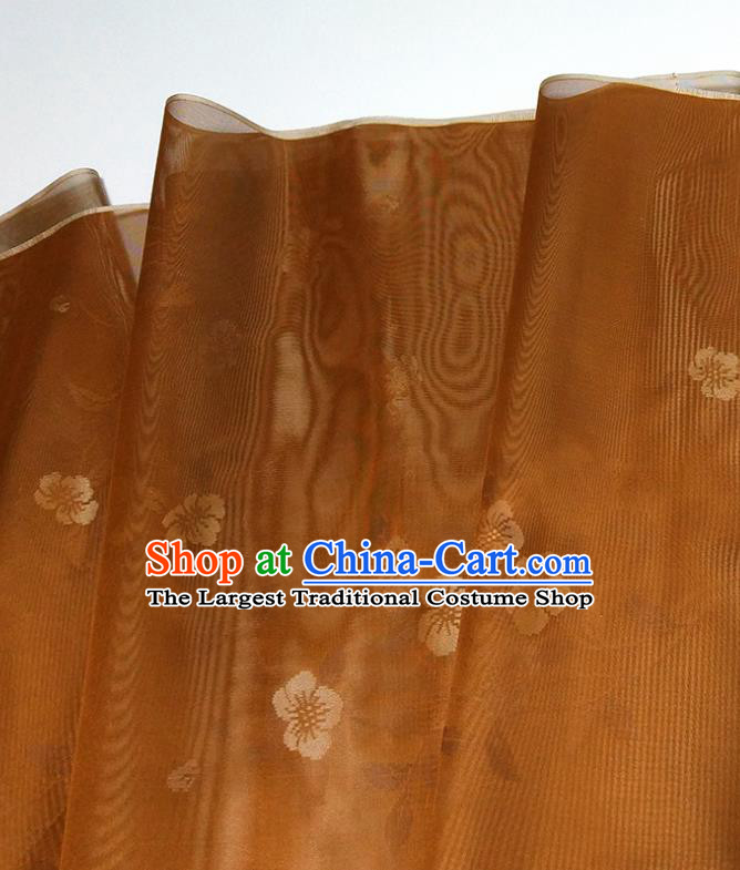 Asian Chinese Traditional Plum Pattern Design Brown Silk Fabric China Hanfu Silk Material