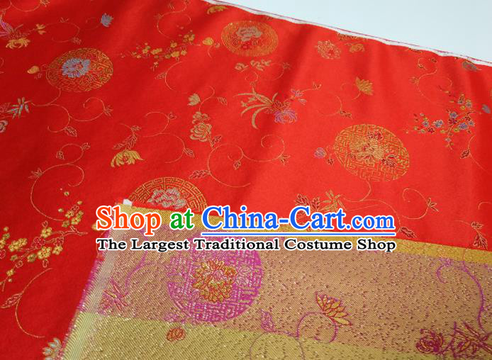 Asian Chinese Traditional Chrysanthemum Pattern Design Red Brocade Silk Fabric China Hanfu Satin Material