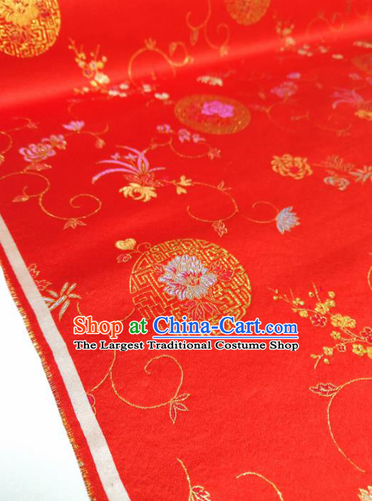 Asian Chinese Traditional Chrysanthemum Pattern Design Red Brocade Silk Fabric China Hanfu Satin Material