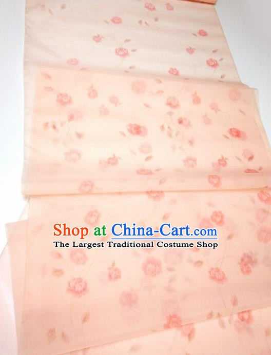 Asian Chinese Traditional Roses Pattern Design Light Pink Silk Fabric China Hanfu Silk Material