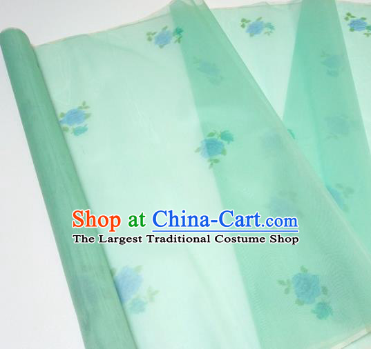 Asian Chinese Traditional Roses Pattern Design Light Green Silk Fabric China Hanfu Silk Material