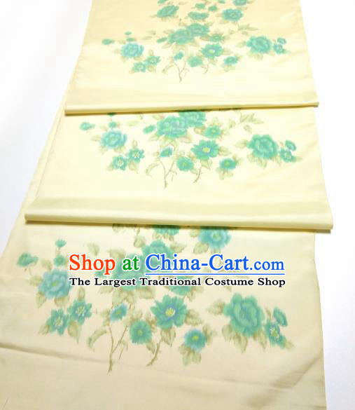 Asian Chinese Traditional Camellia Pattern Design Beige Silk Fabric China Hanfu Silk Material