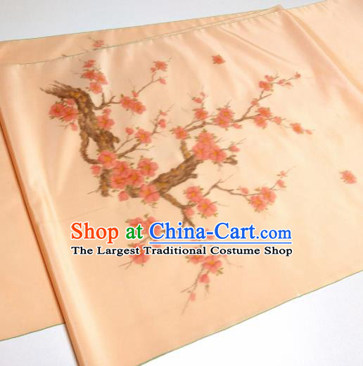 Asian Chinese Traditional Plum Pattern Design Orange Silk Fabric China Hanfu Silk Material