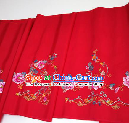 Asian Chinese Traditional Embroidered Peony Pattern Design Red Silk Fabric China Hanfu Silk Material