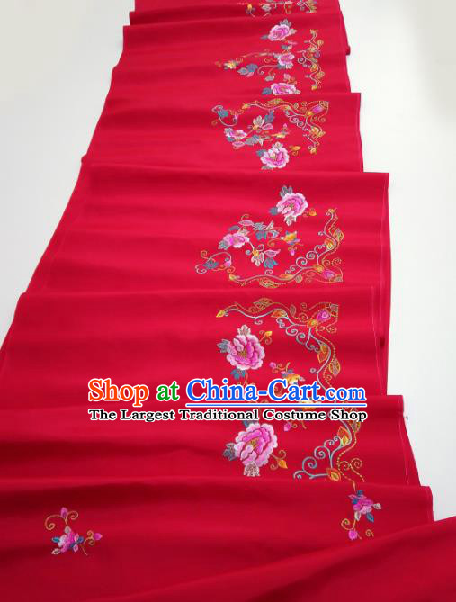 Asian Chinese Traditional Embroidered Peony Pattern Design Red Silk Fabric China Hanfu Silk Material
